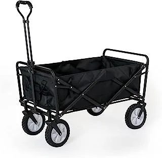 HUGELEAF Utility Wagon with Wheels and Drinks Holders, Collapsible Wagon, Folding Wagon, Outdoor Wagon, Utility Cart, Garden Wagon, Garden Cart, Folding Cart, Heavy Duty, Large (Black)