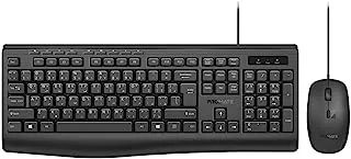 Promate Wired Keyboard and Mouse with Ambidextrous, 2400 Adjustable DPI, English/Arabic buttons, Media Keys, Deep-Profile Keycap, Spill Resistance, Combo-CM4