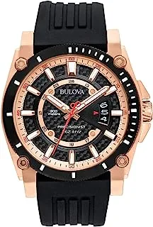 Bulova Men's Precisionist 3-Hand Calendar Rose Gold Stainless Steel Watch with Black Polyurethane Strap Style: 98B152, black, CASE 46MM, Precisionist Quartz Two-Tone Stainless Steel Strap