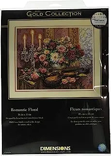 مجموعة Dimensions Gold Collection عد عبر الغرز المتقاطعة ، Romantic Floral ، 14 Count Beige Aida ، 13 '' x 16 ''