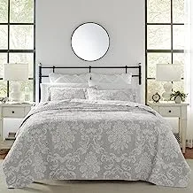 Laura Ashley Quilt Set Cotton Reversible Bedding with Matching Shams, Lightweight Home Decor Ideal for All Seasons, Queen, Venetia Grey