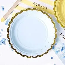 partydeco.pl 6 Paper Plates with Metallic Edge, Light Blue, 18 cm