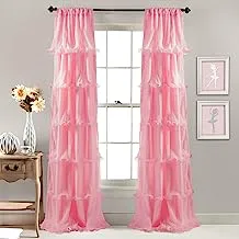 Lush Decor Nerina Sheer Ruffled Textured Pink Window Panel للعيش ، وغرفة الطعام ، وغرفة النوم (ستارة فردية) ، 84 × 54 بوصة