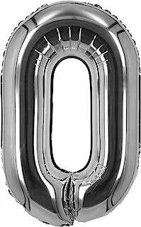 The Balloon Factory No Helium Number 0 Foil Balloon, 34-Inch Size, Silver