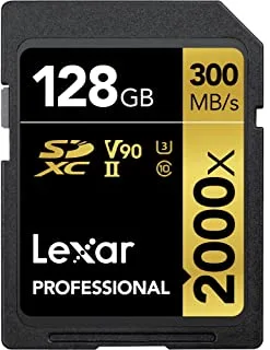 بطاقة Lexar Professional 2000x 128GB SDXC UHS-II ، قراءة تصل إلى 300 ميجابايت / ثانية ، لكاميرات DSLR وكاميرات الفيديو بجودة السينما (LSD2000128G-BNNNU)