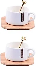 6-piece Cup And Saucer Set With Wooden Plate