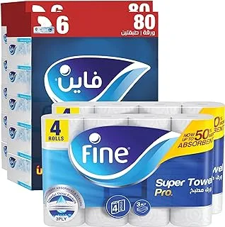 Fine Family Bundle of Fine Classic Facial Tissue 12 Packs and Fine Super Towel Kitchen 4 Rolls