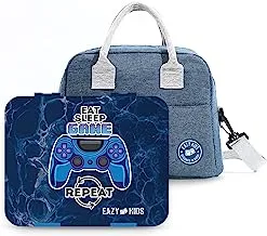 Eazy Kids Bento Box wt Insulated Lunch Bag & Cutter Set -Combo - Eat Sleep Game Blue