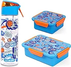Eazy Kids Lunch Box Set and Tritan Water Bottle w/Spray, Soccer - Blue, 750ml