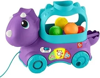 Fisher-Price Infant & Toddler Learning Toy, Dinosaur Ball Popper Pull Toy with Smart Stages UK English Version, Poppin Triceratops, HNR50