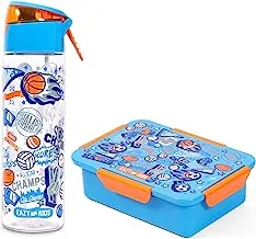 صندوق غداء للأطفال وزجاجة ماء تريتان مع بخاخ ، كرة قدم - أزرق ، 750 مل من إيزي