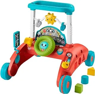 Fisher-Price 2-Sided Steady Speed Baby Walker Push Along | First Steps Baby Walk Along Toys with Lights and Songs | Car-Themed Baby Push Along Walker | Walkers for Babies, (UK English Version) HJP47
