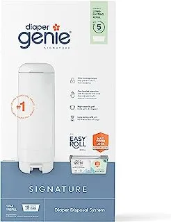 Diaper Genie Signature Pail Includes 1 Easy Roll Refill with 18 Bags | Holds Up to 846 Newborn-Sized Diapers Per Refill