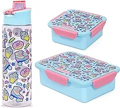 Eazy Kids Lunch Box Set and Tritan Water Bottle w/Flip Lid, Gen Z Skater - Blue, 750ml