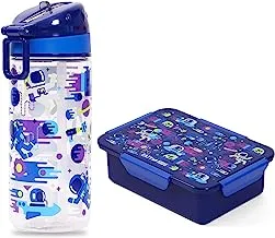 Eazy Kids Lunch Box and Tritan Water Bottle w/Carry handle, Astronauts - Blue, 420ml