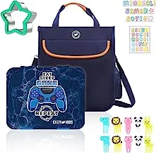 Eazy Kids Eat Sleep Game Repeat 5 Compartment Bento Lunch Box w/Lunch Bag-Blue