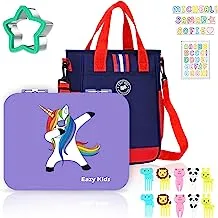 Eazy Kids Unicorn Purple 6 Compartment Bento Lunch Box w/Lunch Bag-Blue