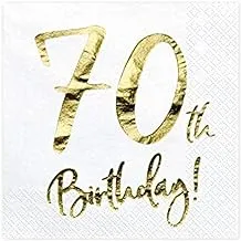 Party Deco 70th Birthday Napkins 20-Pack, White/Gold