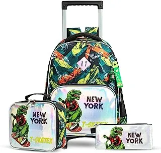 إيزي كيدز - مجموعة من 3 حقائب مدرسية من إيزي للأطفال - 16 إنش ، حقيبة غداء وحقيبة مقلمة ديناصور نيويورك - أخضر