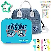 Eazy Kids Jawsome 6/4 Compartment Bento Lunch Box w/Lunch Bag-Blue