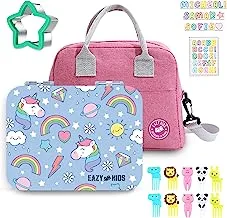Eazy Kids Unicorn 4 Compartment Bento Lunch Box w/Lunch Bag-Pink