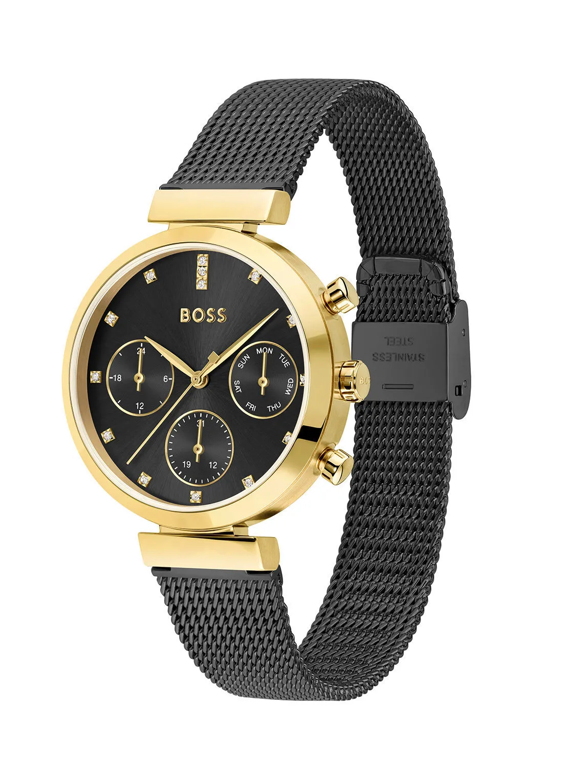 HUGO BOSS Flawless Women's Black Dial, Ionic Plated Steel Wrist Watch - 1502627