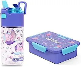 Eazy Kids Lunch Box and Tritan Water Bottle w/Snack Box, Mermaid - Purple, 450ml