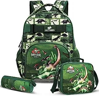 مقلمة حقيبة مدرسية للأطفال مقاس 18 بوصة من إيزي - 3 مقلمة ديناصور - أخضر