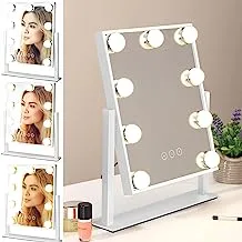 مرآة زينة مضاءة ، مرآة مستحضرات التجميل ، مرآة مكياج مع أضواء ، 3 نماذج ألوان ، مرآة فانيتي مع 9 لمبات LED قابلة للتعتيم وزر لمس ، لغرفة الملابس وغرفة النوم