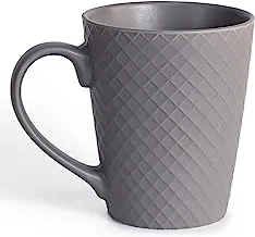 Shallow 380ml Porcelain Ceramic Cup coffee tea Mug Embossed Diamond Print Pattern Tassen – 9x10cm Grey