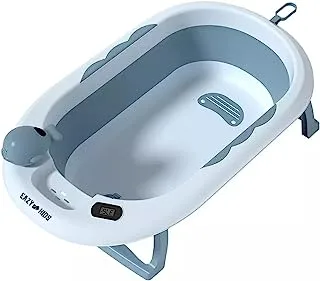 حوض استحمام قابل للطي يمكن التحكم بدرجة حرارته من إيزي كيدز مع مقياس حرارة ذكي لمراقبة درجة الحرارة وكوب شطف شامبو رأس الطفل - أزرق