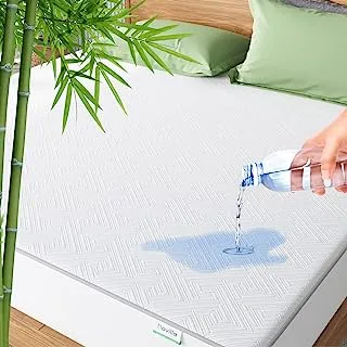 Novilla Queen Mattress Protector Waterproof, Bamboo Mattress Protector Queen Size Cooling Fitted Mattress Pad Cover Skid Resistant, Fit 8-18 Inches Mattress, White (AC-NV0MP801-Q)