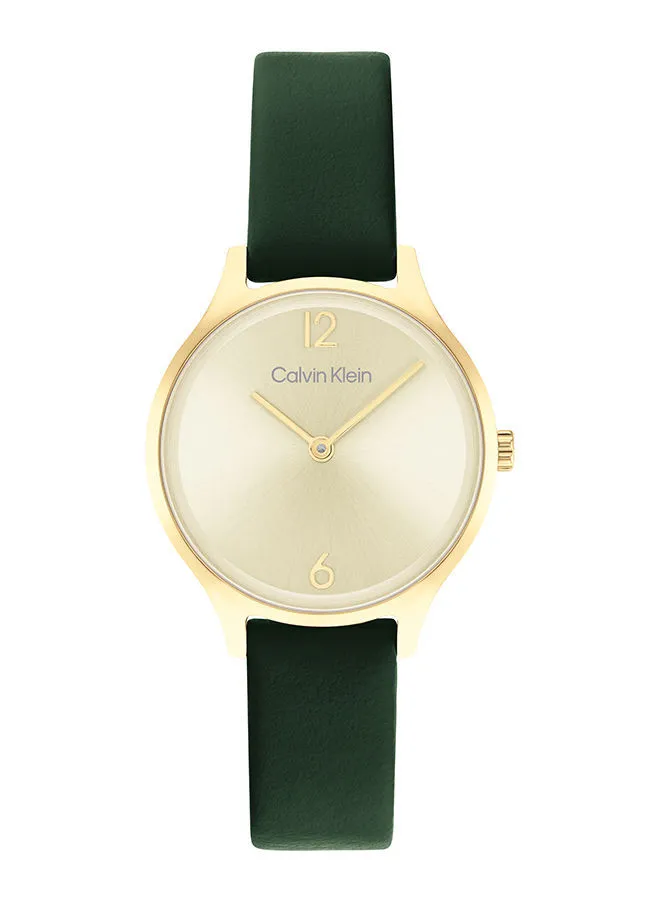 CALVIN KLEIN Women's Analog Round Shape Leather Wrist Watch - 25200147 - Lens Size: 28 Mm