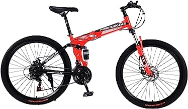 MOUNTAIN GEAR 21 SPEED ROAD FIGHTER FOLDABLE BIKE | 26 INCH SPOKE WHEEL | MTB SUSPENSION | DISK BRAKES | SHOCK ABSORBING FRONT FORK | SHIMANO SHIFTERS | RED-MGR182720