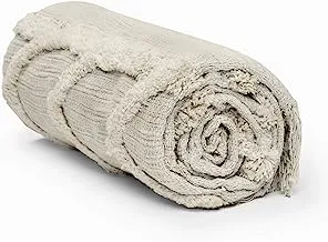 Americanflat 100% Cotton Throw Blanket for Couch - 50x60 Beige Tufted Cotton Throw Blanket for Bed, Sofa, or Chair - Machine Washable, All Seasons Neutral Medium-Weight Blanket Indoor or Outdoor Use