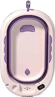 حوض استحمام قابل للطي يمكن التحكم بدرجة حرارته من إيزي كيدز مع مقياس حرارة ذكي لمراقبة درجة الحرارة وكوب شطف شامبو رأس الطفل - أرجواني