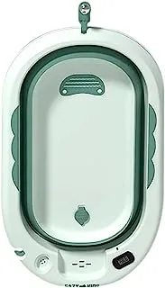 حوض استحمام قابل للطي يمكن التحكم في درجة حرارته من إيزي كيدز مع مقياس حرارة ذكي لمراقبة درجة الحرارة وكوب شطف شامبو رأس الطفل - أخضر