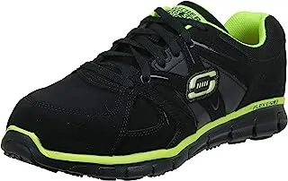 Skechers for Work Men's Synergy Ekron Alloy Toe Work Shoe, Black Trubuck W/Charcoal Trim, 39.5 EU