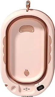 Eazy Kids Temperature Controlled Foldable Bathtub w/Intelligent Temperature Monitoring Thermometer and Baby Head Shampoo Wash Rinse Mug - Orange