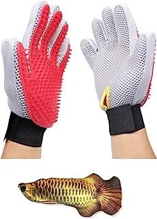Pet Grooming Glove, Hair Remover Tool, Gentle Deshedding Brush Glove, Enhanced 259 Soft Tips, Adjustable & Breathable Massage Mitt, for Dog Cat Horse Bunny with Long Short Fur 1 Pair