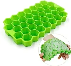 IBAMA Silicone Flexible Ice Cube Trays with Lid, 37 Cubes Ice Trays for Chilled Drinks, Whiskey & Cocktails, Stackable honeycomb shape Safe Ice Cube Trays (Green)