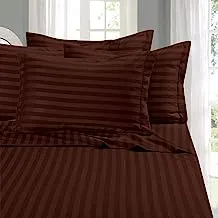 Elegant Comfort Softest and Coziest 4-Piece Sheet Set - 1500 Thread Count Egyptian Quality Luxurious Wrinkle Resistant 6-Piece DAMASK Stripe Bed Sheet Set, Twin, Chocolate Brown