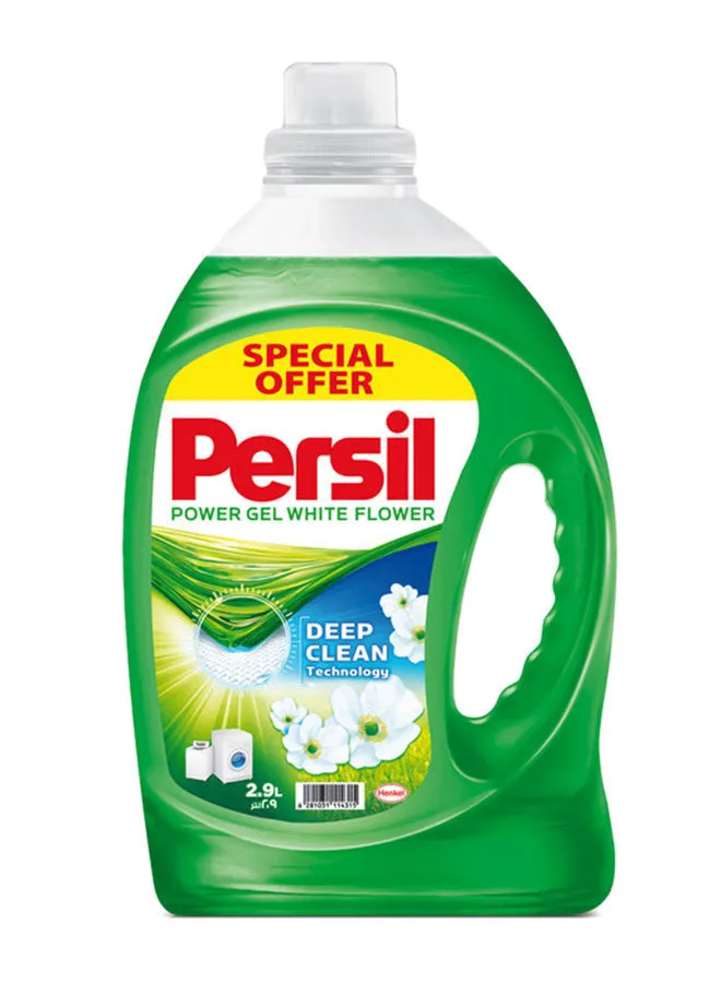 Persil Power Gel Liquid Laundry Detergent With Deep Clean Plus Technology For Perfect Cleanliness And Long-Lasting Freshness White Flower Green 2.9Liters