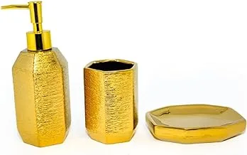 Saudi Ceramics Nwakth Bathroom Accessories 3-Pieces Set, Gold