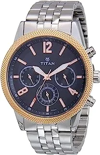 Titan Workwear Men’s Chronograph Watch - Quartz, Water Resistant, Gold/Stainless Steel/Leather Strap
