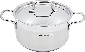 Korkmaz Alfa Stainless Steel Induction-Ready Casserole, Low Casserole, Saucepan with Tri-Ply Encapsulated Base (Casserole - 7.2 Qt),Silver,26 CM,1025
