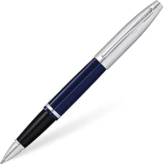 Cross Calais Refillable Gel Ink Rollerball Pen, Medium Rollerball, Includes Premium Gift Box - Chrome/Blue