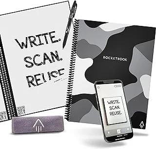 Rocketbook Smart Reusable Notebook - Lined Eco-Friendly Notebook with 1 Pilot Frixion Pen & 1 Microfiber Cloth Included - Lunar Winter Cover, Camo Notebook, Letter Size (8.5