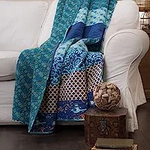 Lush Decor, Peacock Royal Empire Throw-Floral Stripe Reversible Design Blanket-60” x Blue, 60 by 50-Inch