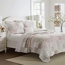 Laura Ashley Home - King Quilt Set, Cotton Reversible Bedding with Matching Shams, Home Decor Ideal for All Seasons (Celina Patchwork Pink/Sage, King)